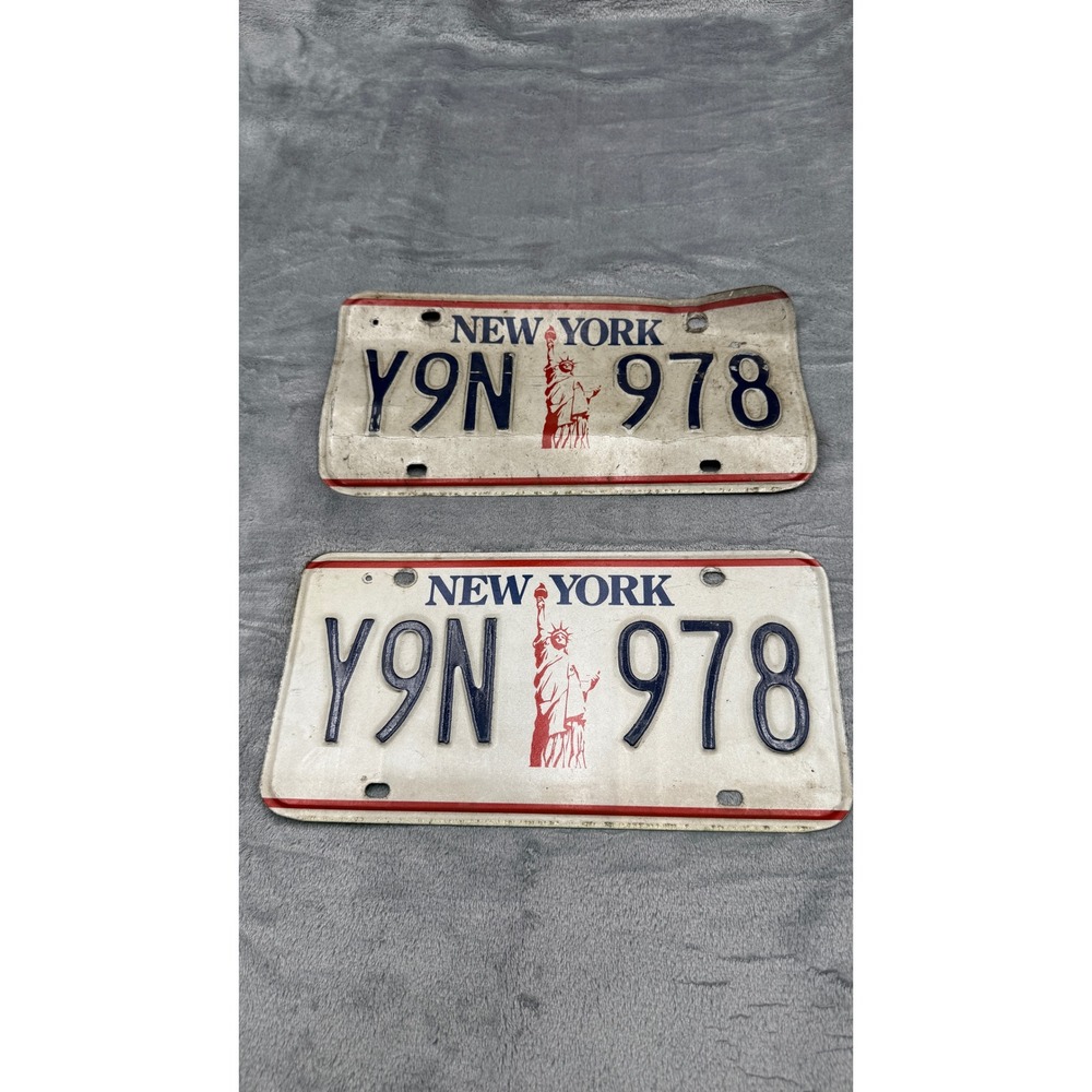 Pair Vintage New York License Plates Y9N 978 Statue of Liberty NY Matching Se